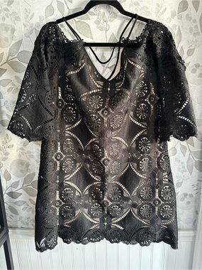 Skies Are Blue Black Lace Mini Dress